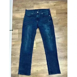 True Religion Geno Relaxed Slim Dark Blue Wash Jeans Men's 34X33 Distressed